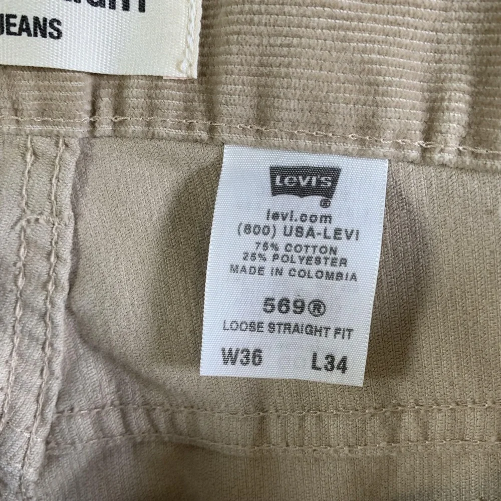 Vintage Levis 569 Jeans Mens 36x34 Beige Loose Straight Corduroy‎ Pants Cords